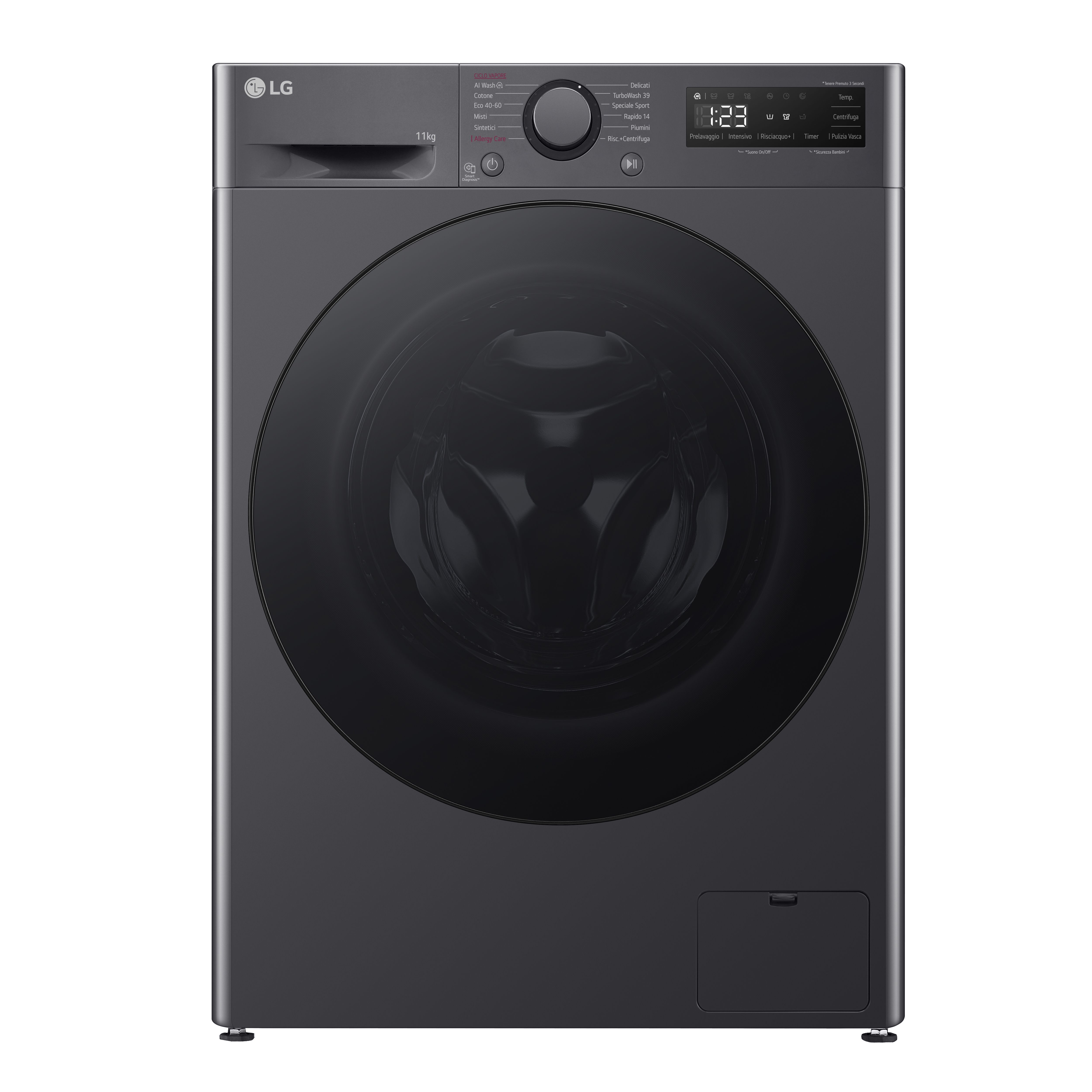 LG F4R5011TSMB - LAVATRICE 11 KG 1400 GIRI - VAPORE - CLASSE A-10% - GRIGIA - OBLO' NERO