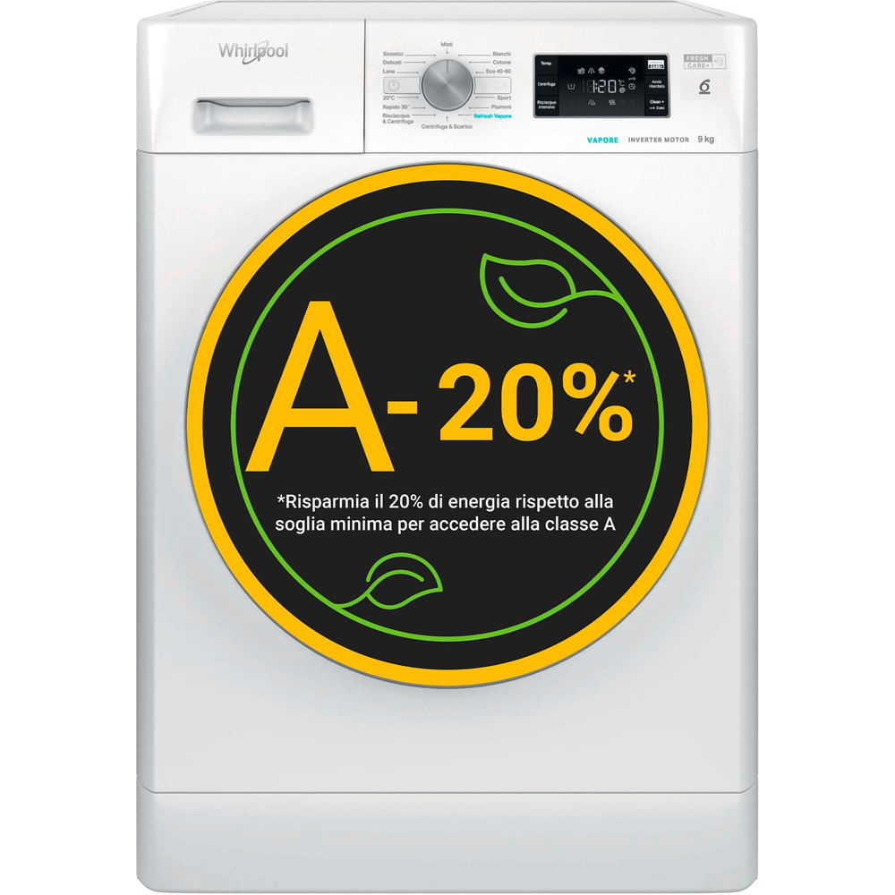 Whirlpool FFB 948 BSV IT Lavatrice 9 Kg Classe A Profondità 63 cm Centrifuga 1400 giri Inverter Vapore Tecnologia 6° Senso