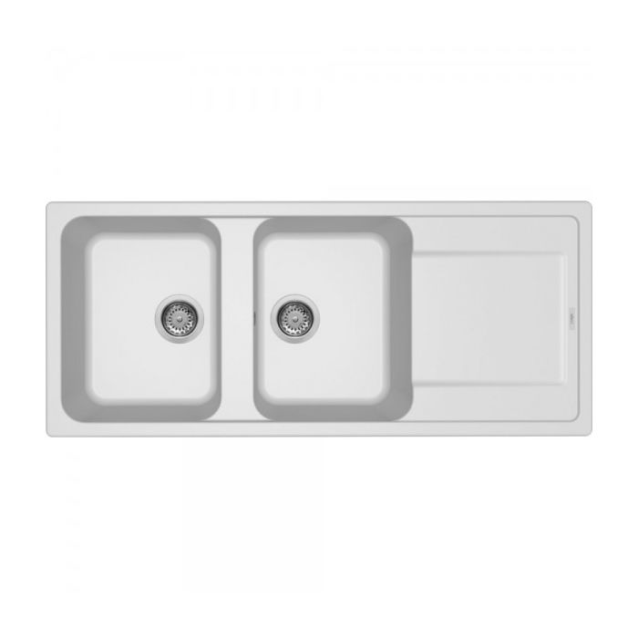 Elleci LG250068 Lavello da Incasso 2 vasche con gocciolatoio reversibile 116 x 50 cm Granitek Bianco 68 Life 500